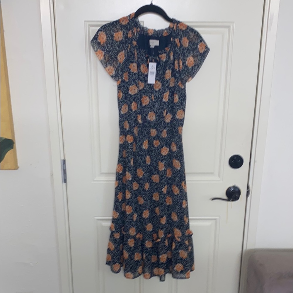 Floral Print Dress in Black and Orange